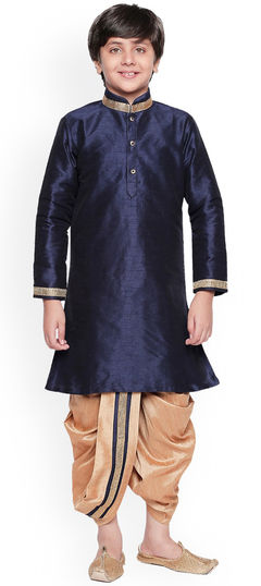 Blue color Boys Kurta Pyjama in Dupion Silk fabric with Thread work : 1723330