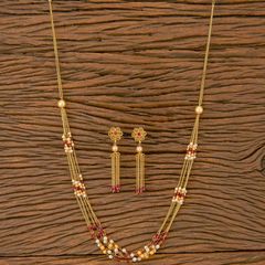 Gold Rodium Polish Beige and Brown color Necklace in Brass studded with CZ Diamond