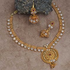 Gold Rodium Polish White and Off White color Necklace in Brass studded with Beads, Cubic Zirconia, Kundan, Pearl