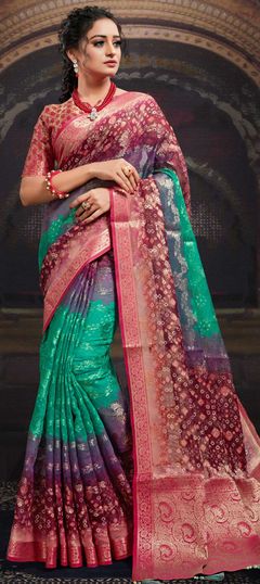 Traditional, Wedding Multicolor color Saree in Chanderi Silk, Silk fabric with South Bandhej, Printed, Weaving work : 1724402