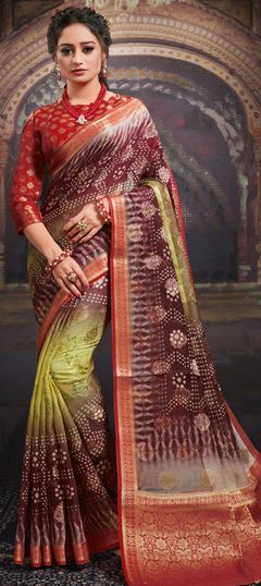 Traditional, Wedding Multicolor color Saree in Chanderi Silk, Silk fabric with South Bandhej, Printed, Weaving work : 1724411