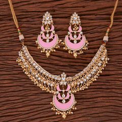 Pink and Majenta, White and Off White color Necklace in Brass studded with Beads, Cubic Zirconia, Kundan, Pearl & Gold Rodium Polish : 1724543