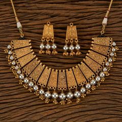 White and Off White color Necklace in Brass studded with Beads & Gold Rodium Polish : 1724555