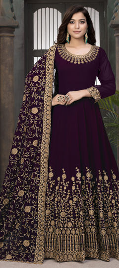 Purple and Violet color Salwar Kameez in Faux Georgette fabric with Embroidered, Sequence, Thread, Zari work