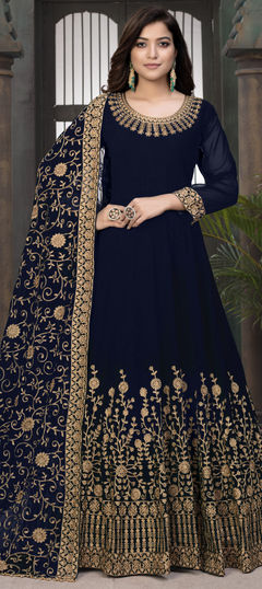 Blue color Salwar Kameez in Faux Georgette fabric with Embroidered, Sequence, Thread, Zari work