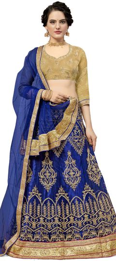 Blue color Lehenga in Net fabric with Embroidered, Stone, Thread, Zari work