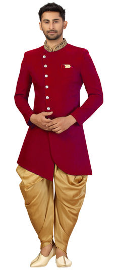 Red and Maroon color IndoWestern Dress in Art Silk fabric with Bugle Beads work