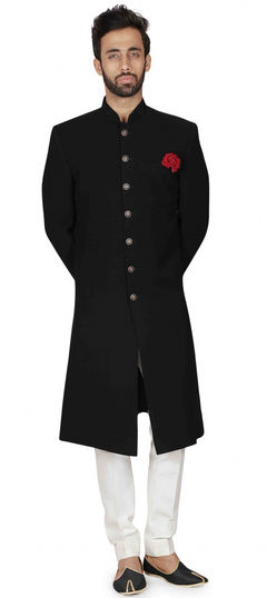 Black and Grey color Sherwani in Imported fabric with Thread work