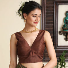 Beige and Brown color Blouse in Dupion Silk fabric with Thread work : 1727389