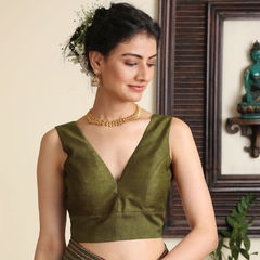 Green color Blouse in Dupion Silk fabric with Thread work