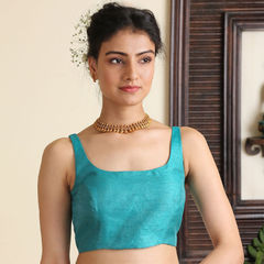 Blue color Blouse in Dupion Silk fabric with Thread work