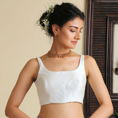 White and Off White color Blouse in Dupion Silk fabric with Thread work