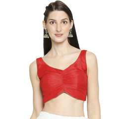 Red and Maroon color Blouse in Mulberry Silk fabric with Thread work