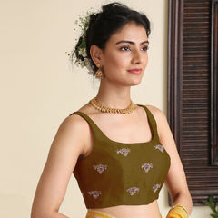 Green color Blouse in Dupion Silk fabric with Embroidered, Thread work : 1727569