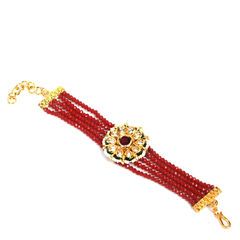 Red and Maroon color Bracelet in Metal Alloy studded with Beads, Pearl & Gold Rodium Polish : 1727757