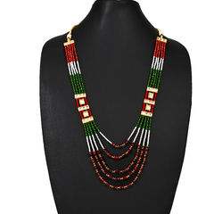 Multicolor color Necklace in Metal Alloy studded with Beads, CZ Diamond & Gold Rodium Polish : 1728080