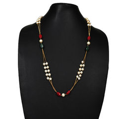 Gold Rodium Polish Multicolor color Necklace in Metal Alloy studded with Beads, Pearl