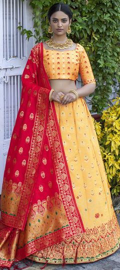 Yellow color Lehenga in Art Silk fabric with Weaving work