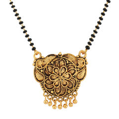 Gold Rodium Polish Black and Grey, Gold color Mangalsutra in Metal Alloy studded with Beads