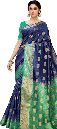 Blue color Saree in Art Silk, Silk fabric with Weaving work