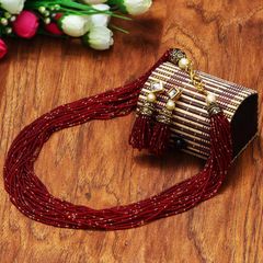 Enamel Red and Maroon color Necklace in Metal Alloy studded with Beads