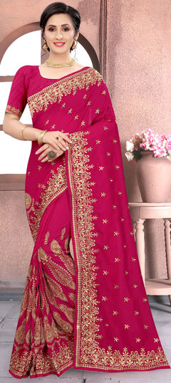 Pink and Majenta color Saree in Art Silk, Silk fabric with Embroidered, Thread, Zari work