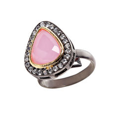 Pink and Majenta color Ring in Brass studded with CZ Diamond & Gold Rodium Polish : 1729409