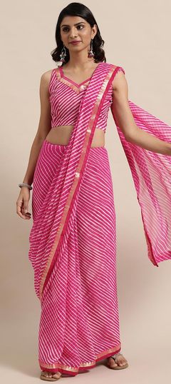 Casual, Festive Pink and Majenta color Saree in Georgette fabric with Classic Gota Patti, Lehariya work : 1729417