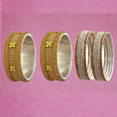 Gold Rodium Polish Gold color Bangles in Brass studded with CZ Diamond