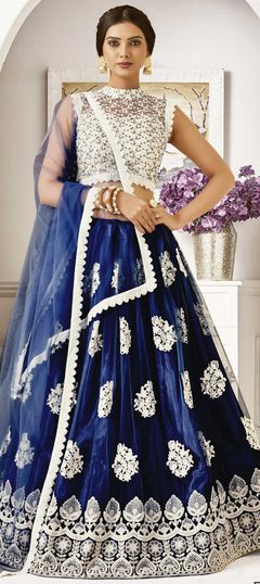 Blue color Lehenga in Net fabric with Embroidered, Stone, Thread, Zari work