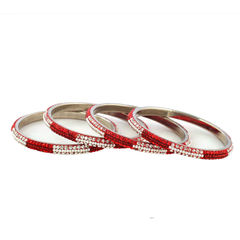 Gold Rodium Polish Red and Maroon, White and Off White color Bangles in Brass, Lakh studded with CZ Diamond, Kundan