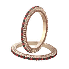 Gold Rodium Polish Green, Red and Maroon color Bangles in Brass, Lakh studded with CZ Diamond, Kundan