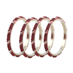 Gold Rodium Polish Red and Maroon color Bangles in Brass, Lakh studded with CZ Diamond, Kundan