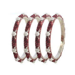 Gold Rodium Polish Red and Maroon color Bangles in Brass, Lakh studded with CZ Diamond, Kundan