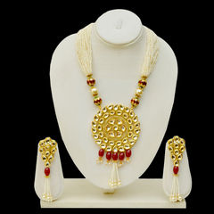 Gold Rodium Polish Multicolor color Necklace in Copper studded with Kundan, Pearl