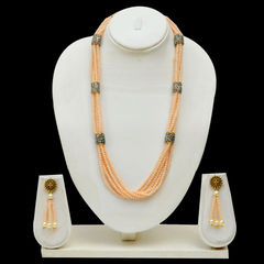 Gold Rodium Polish Pink and Majenta color Necklace in Copper studded with Beads, Pearl