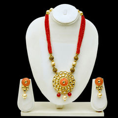 Gold Rodium Polish Multicolor color Necklace in Copper studded with Kundan, Pearl