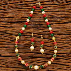 Gold Rodium Polish Multicolor color Necklace in Copper studded with Beads, Pearl