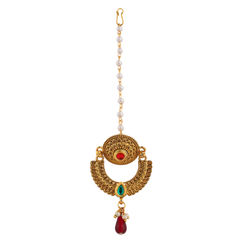 Gold Rodium Polish Multicolor color Mang Tikka in Brass studded with Pearl