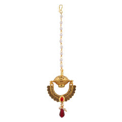 Multicolor color Mang Tikka in Brass studded with Pearl & Gold Rodium Polish : 1729812