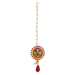 Gold Rodium Polish Multicolor color Mang Tikka in Brass studded with CZ Diamond