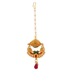 Gold Rodium Polish Multicolor color Mang Tikka in Brass studded with Pearl