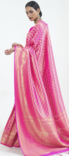 Pink and Majenta color Saree in Art Silk, Silk fabric with Weaving work