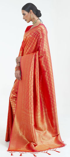 Red and Maroon color Saree in Art Silk, Silk fabric with Weaving work