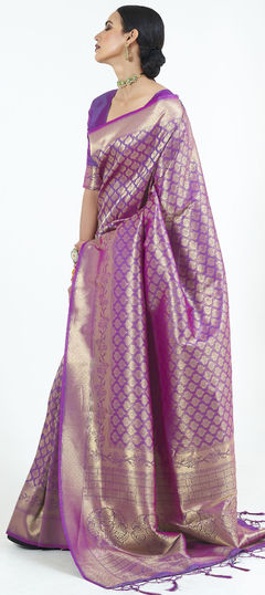 Purple and Violet color Saree in Art Silk, Silk fabric with Weaving work