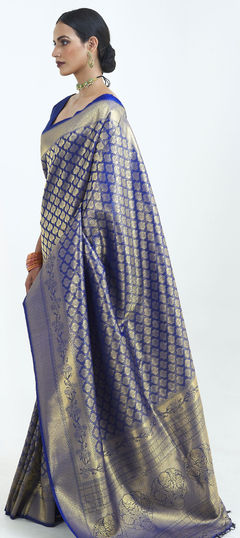 Blue color Saree in Art Silk, Silk fabric with Weaving work