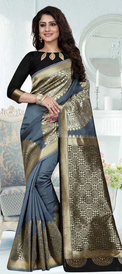 Black and Grey color Saree in Art Silk, Silk fabric with Weaving work