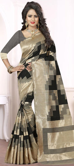 Black and Grey color Saree in Jacquard fabric with Weaving work