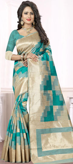 Blue color Saree in Jacquard fabric with Weaving work