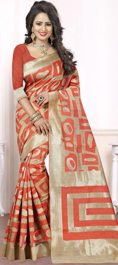 Beige and Brown color Saree in Jacquard fabric with Weaving work